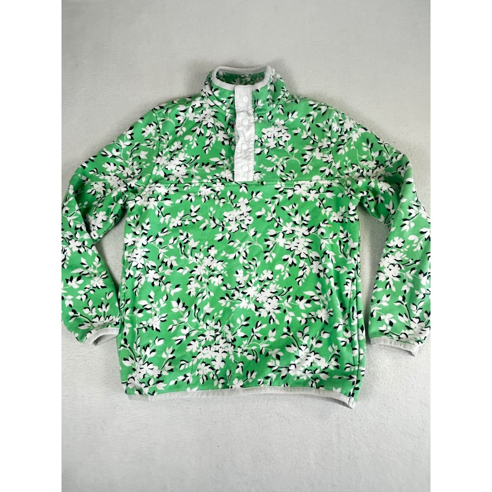 Lands End Draper James Kids Green Floral Snap Neck Fleece Pullover Size M 8
